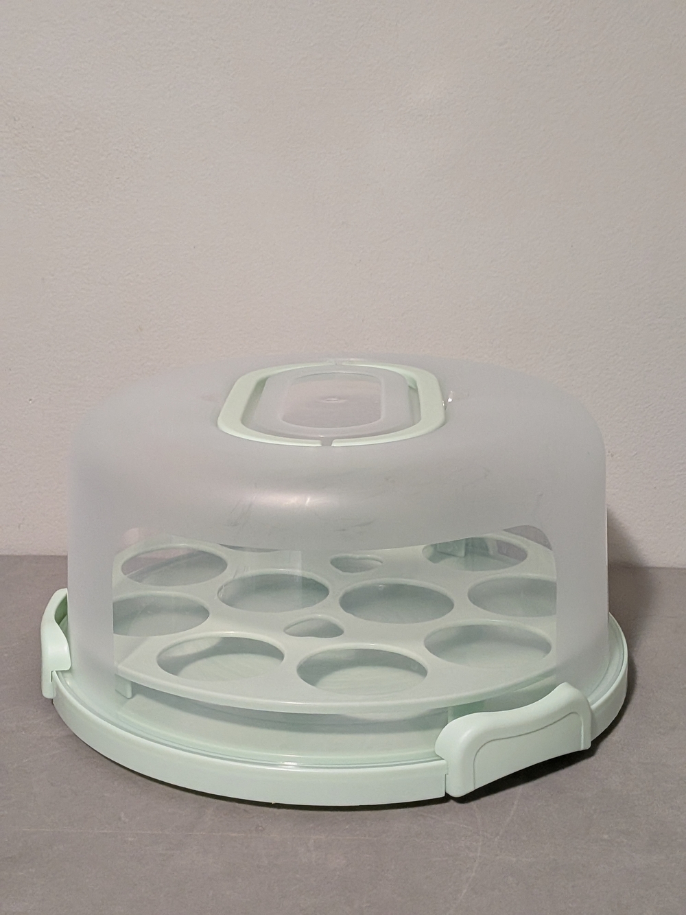 Ohuhu Seafoam Green Cake Carrier W/ Handles Cupcake Holder Bottom Snack Tray